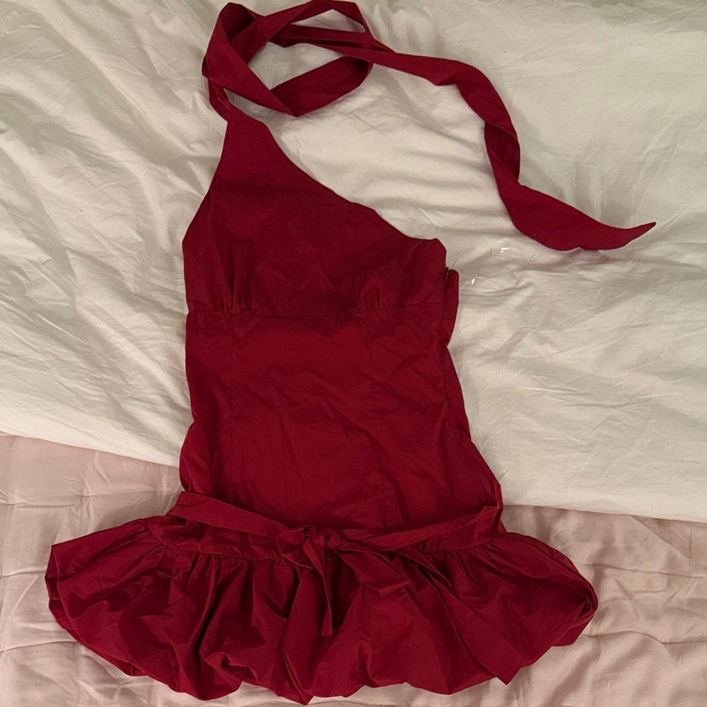 Peppermayo Red Asymmetrical Ruffle Dress